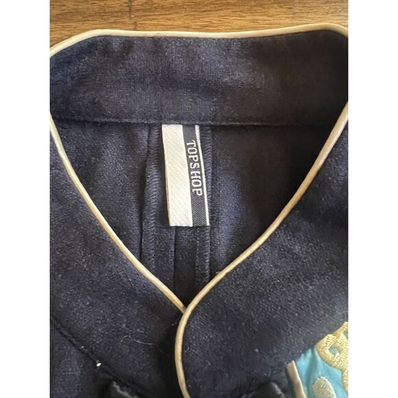 Top Shop Cropped Jacket Embroidered Navy‎ Blue size 12 - Picture 5 of 10